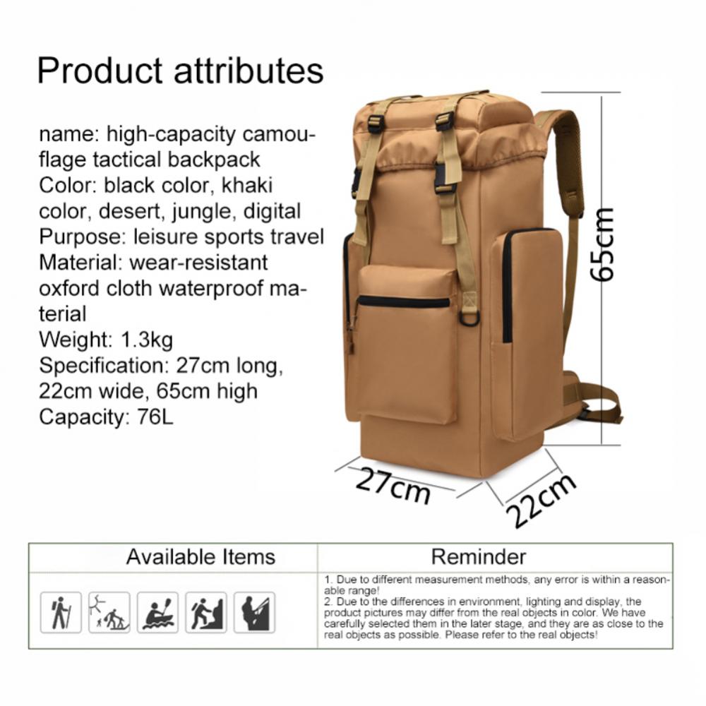 40L 76L Backpack Waterproof Large Capacity Outdoor Sports Mountaineering Zipper Bag Oxford Spinning Bag Military Rucksacks 1 - Bulletproof Backpack